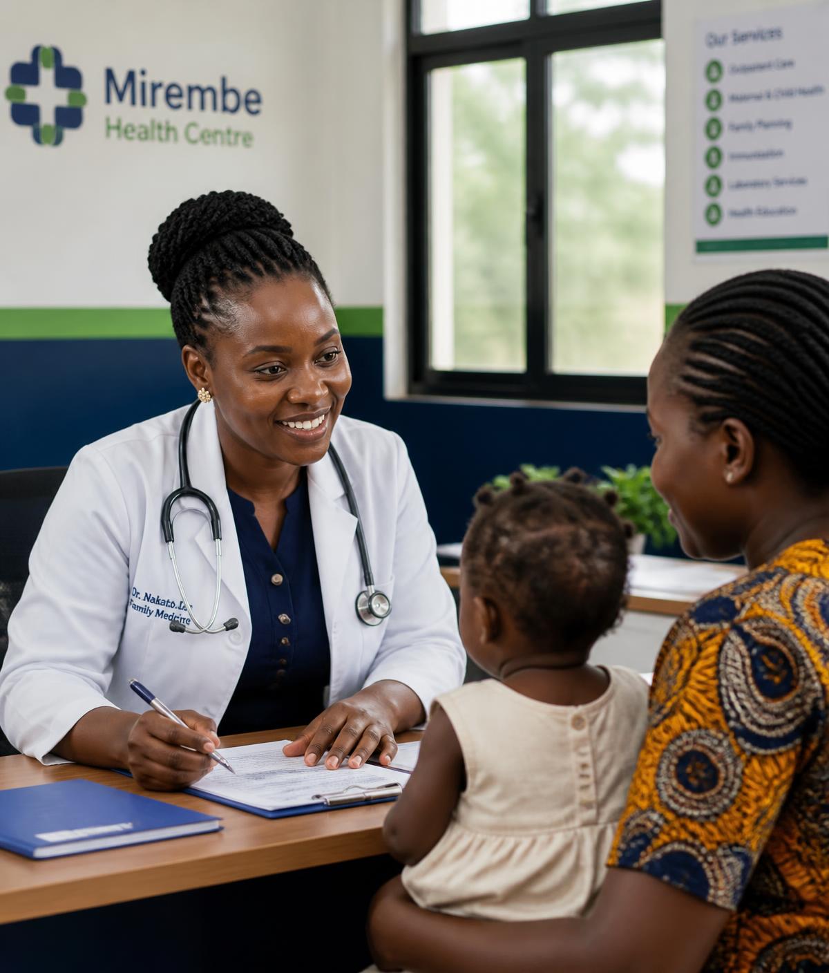 Physician consulting with a mother and child